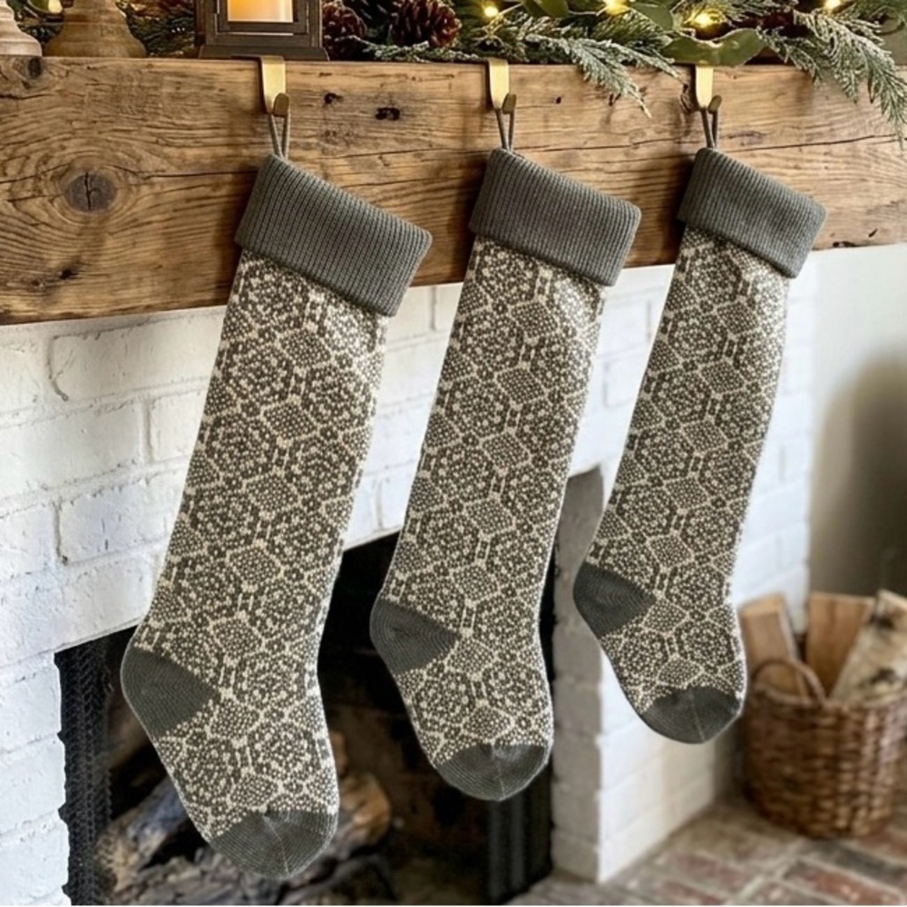 X-long Knit Sweater Christmas Stockings Gray and White Set of 3